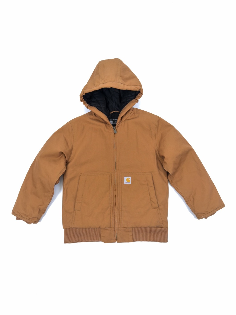 Carhartt Boys Jacket M (10-12) Brown Canvas Hooded Quilted Full Zip